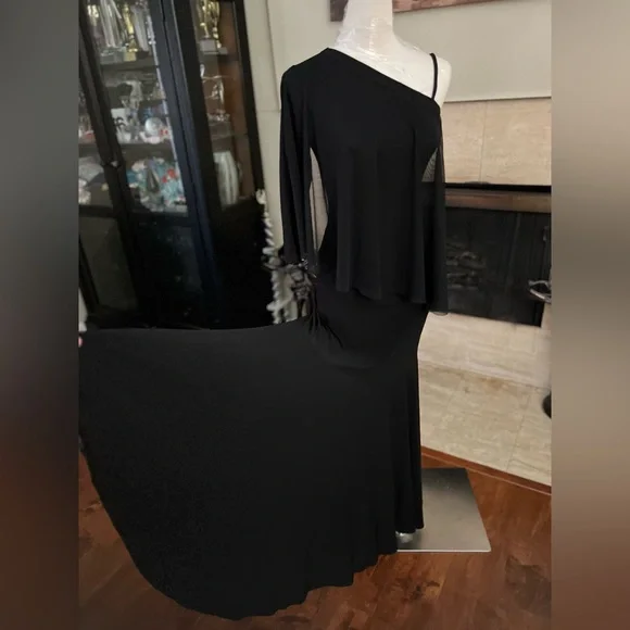 Ballroom Smooth one shoulder practice dance dress black - Picture 6 of 14